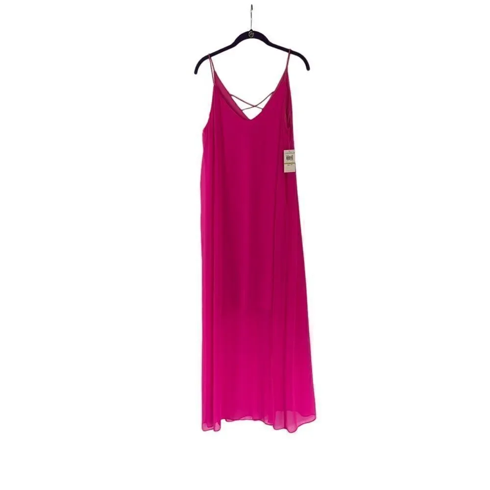 Muse Fuscia Hot Pink Maxi Slip Dress Spaghetti Straps Lined Bodice SZ 14 - Picture 2 of 13